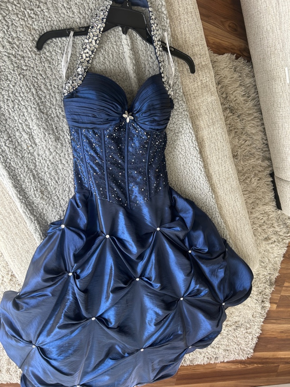 The Cool Collection Navy Beaded Halter Prom Dress